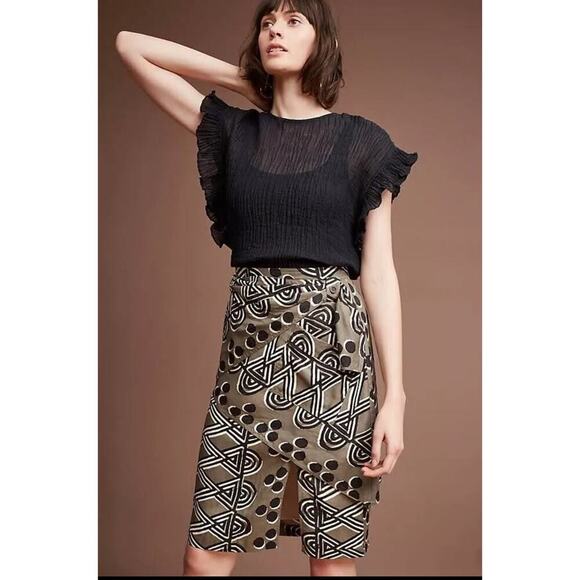 Maeve for Anthropologie Edessa Tribal Batik Print Layered Faux Wrap Skirt Size 8 - Picture 1 of 11